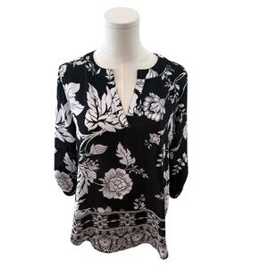 CATO Women's Small Soft Sheer Black Tunic 3/4 Sleeve Career Casual Blouse Top